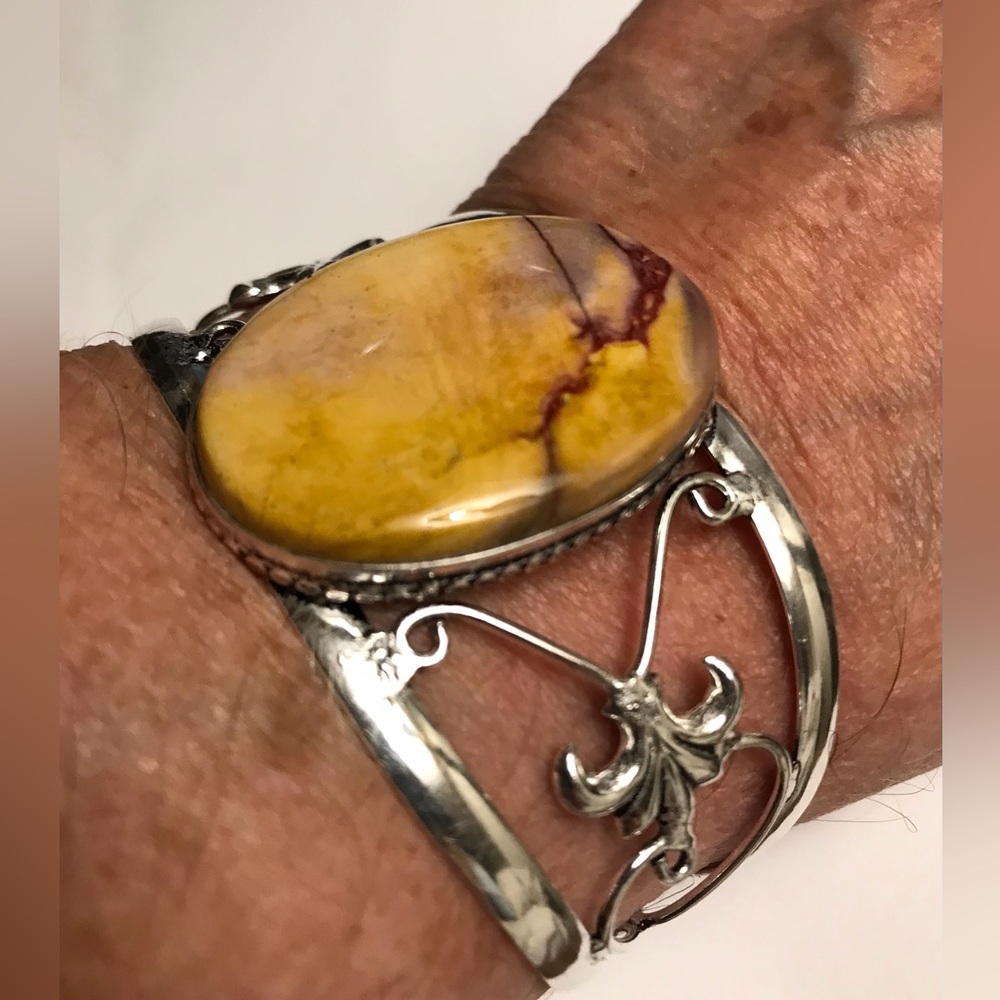 Mookaite Jasper Stamped 925 Sterling Silver Cuff Bracelet